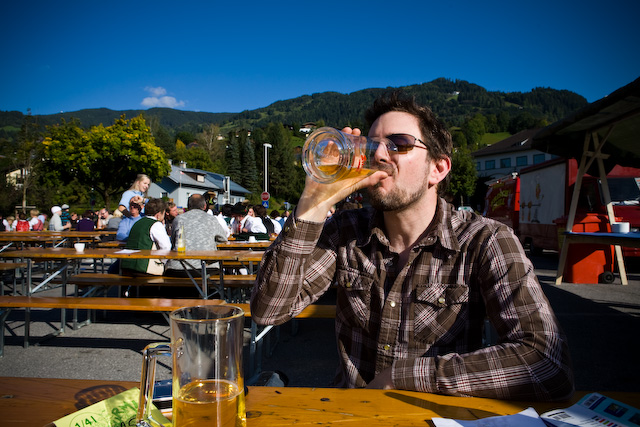 An attractive man enjoys a beer for Oktoberfest in Austria