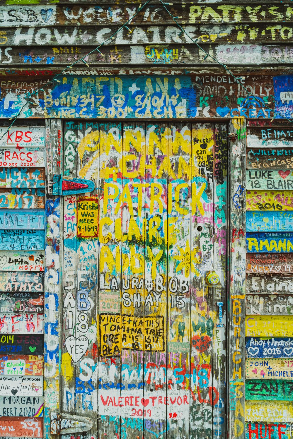 Door covered in Graffiti at Anderson Dock, Ephraim, WI