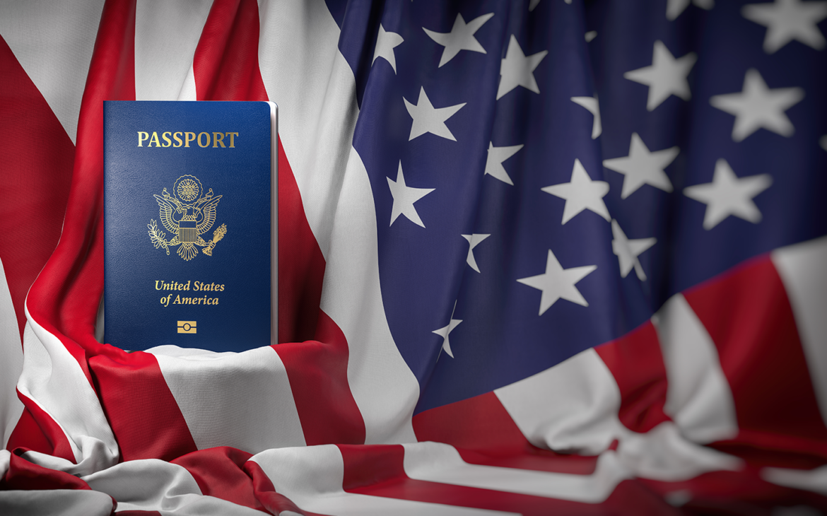 united states passport and united states flag