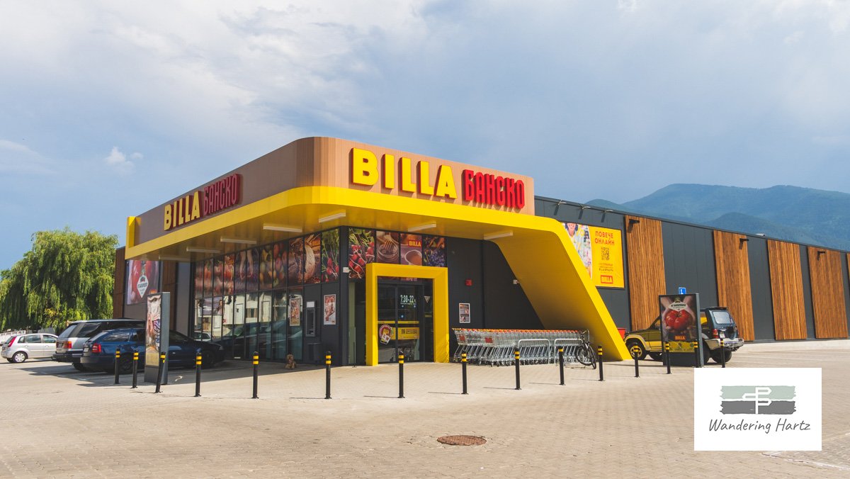 wide image of Billa Grocery store in Bansko Bulgaria