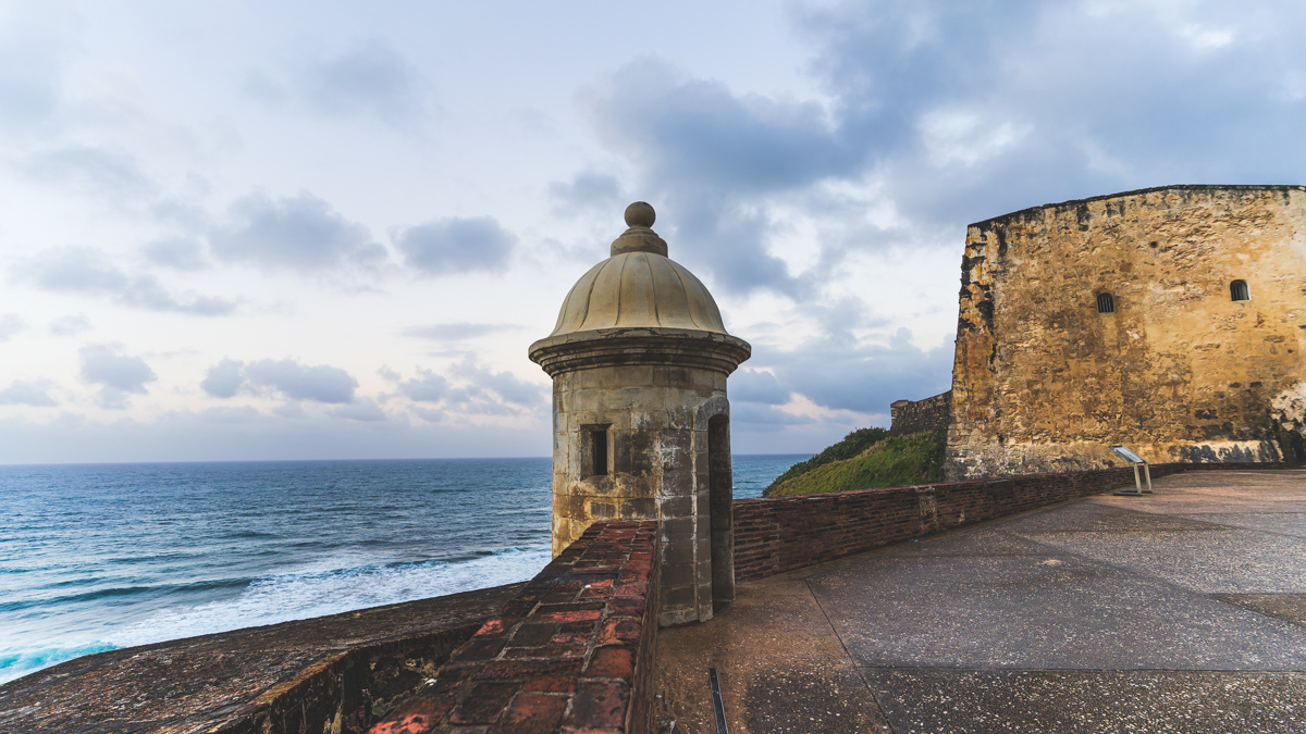 Turret against Atlantic ocean Castillo de San Cristóbal Puerto Rico