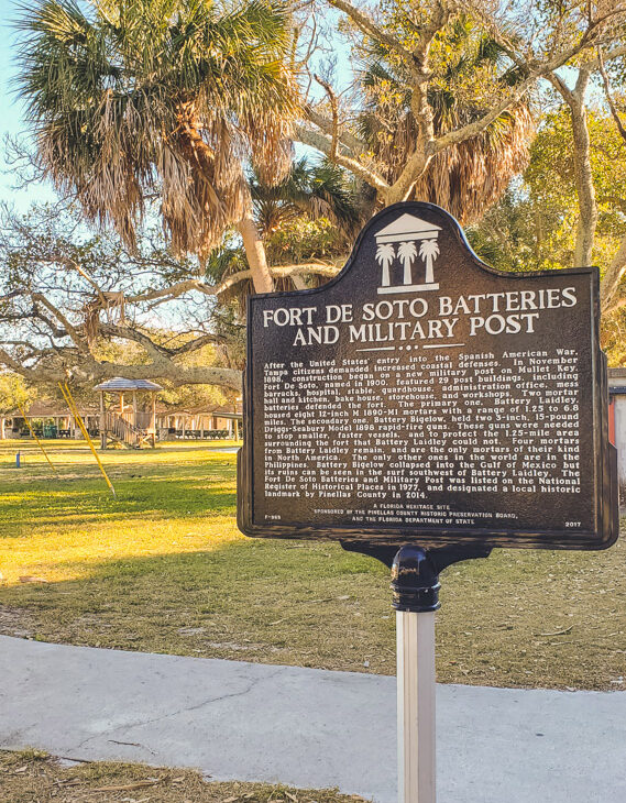 Historical marker at Fort de Soto park in Florida