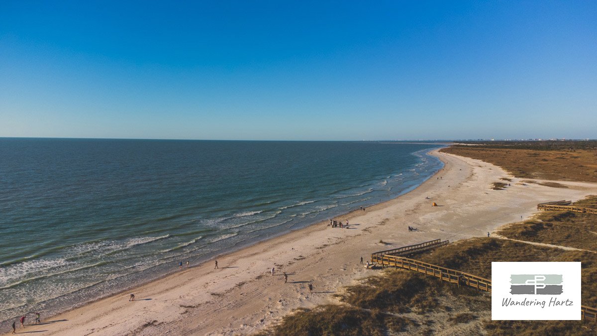 high angle view showing the beach and gulf of mexico at Fort de Soto park in Florida