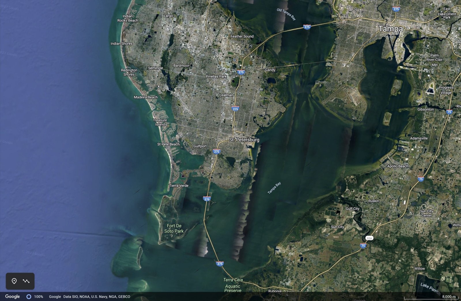 Google Earth Map of greater tampa and fort de soto area