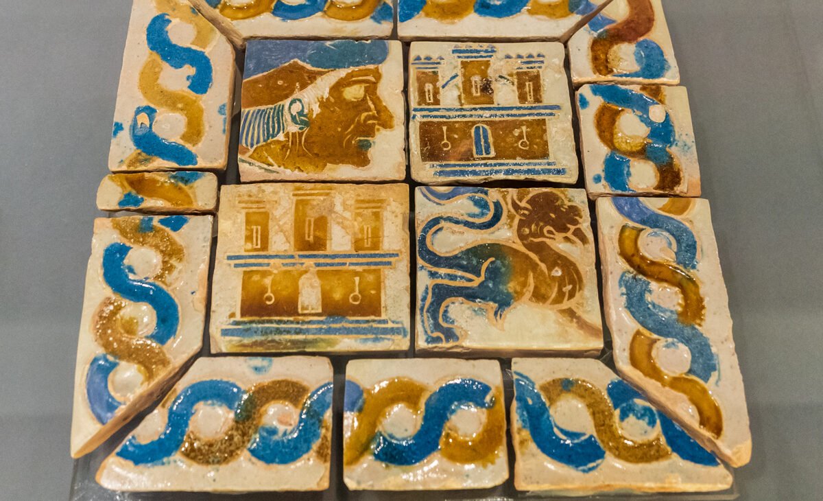 Close up of ancient Portuguese tile from the national Tile Museum Lisbon