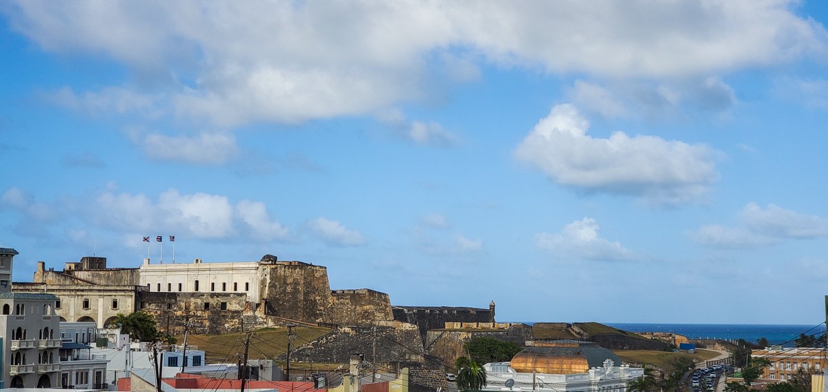 View of castle from the rooftop terrace of the CasaBlanca Hotel, Old San Juan, Puerto Rico © Joel Hartz