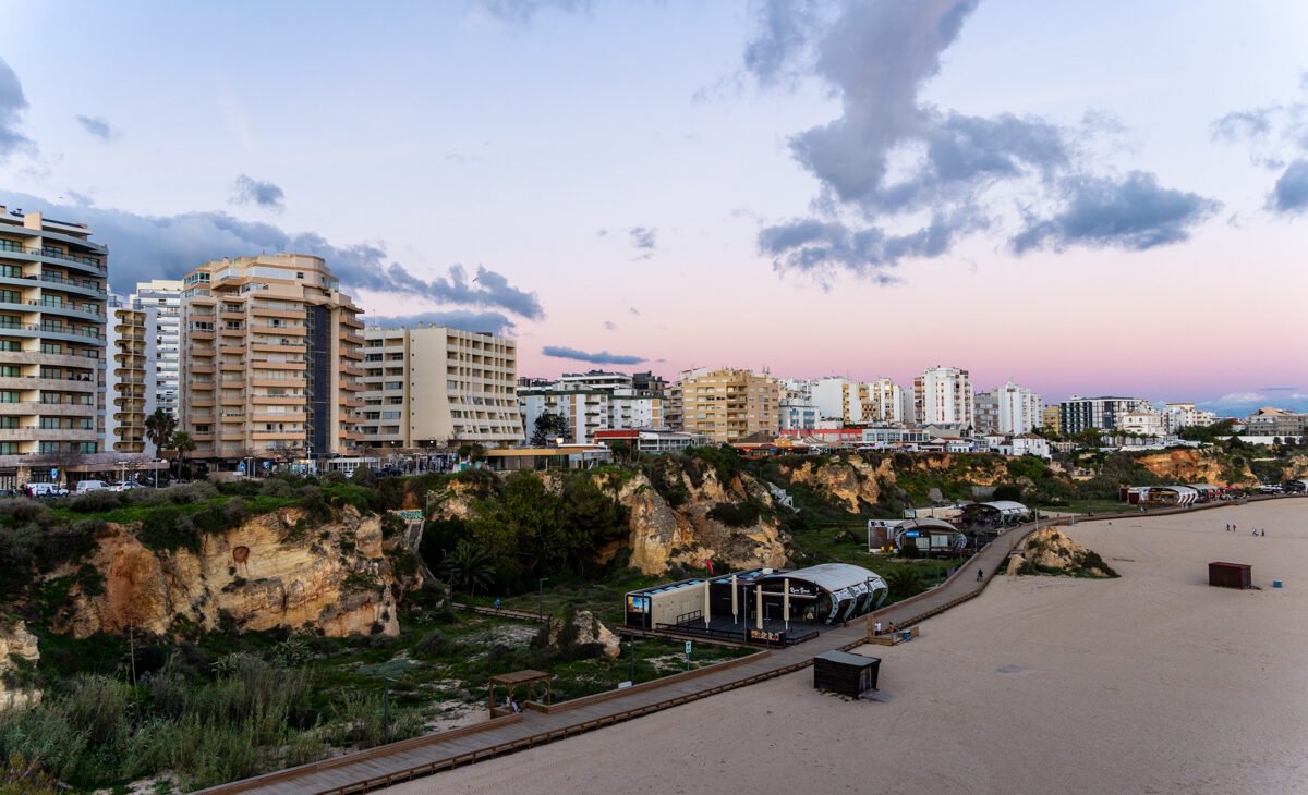 Praia de Rocha in Portimao at sunset