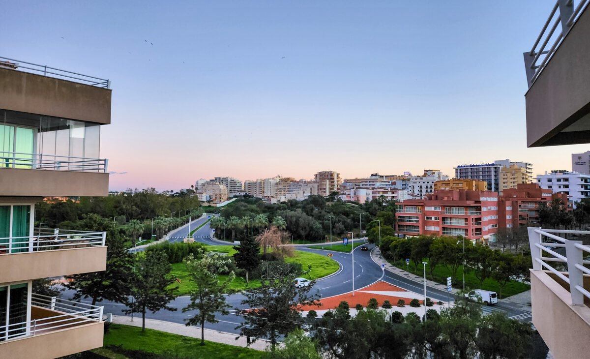 View of Portimao at sunset from balcony