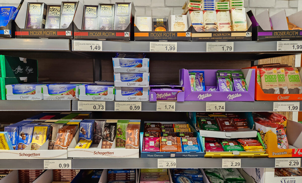 grocery shelf with chocolates