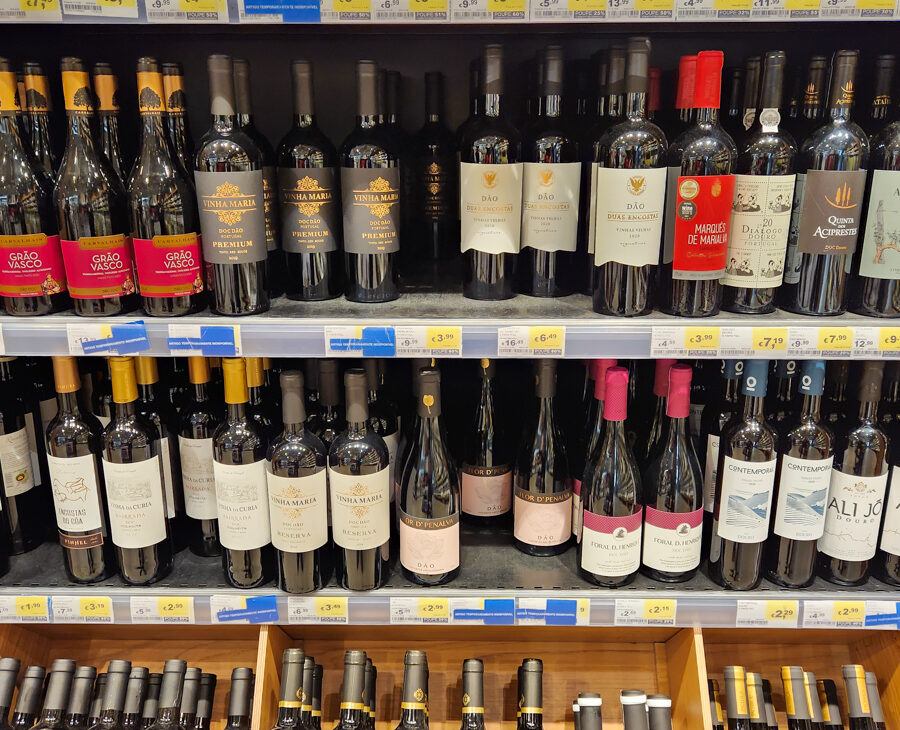 wine selections in grocery store