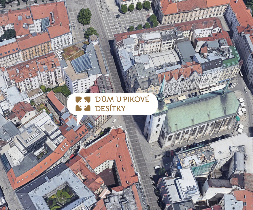 Overhead map showing location of Dům U pikové desítky in Brno, Czech Republic