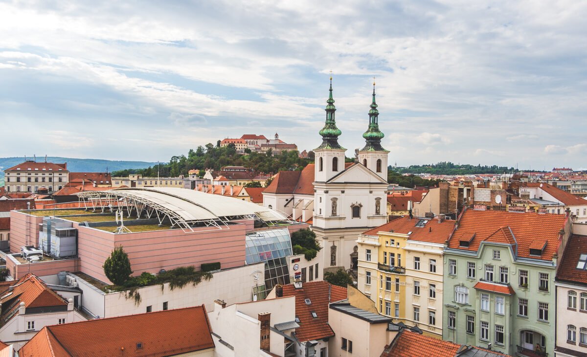 view of St. Michael Church and Špilberk Castle from atop tower in Brno, Czech Republic © Joel Hartz