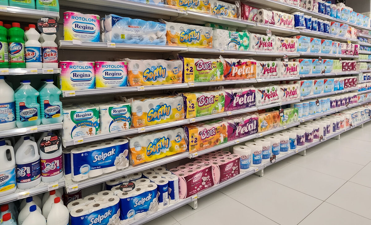 grocery store shelves of household items in Saranda Albania