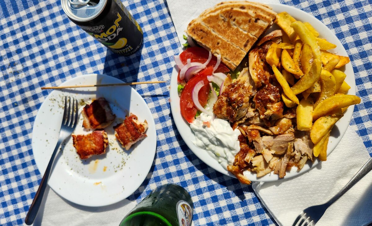 top down view of a plate of Souvlaki