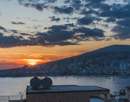 Sunsetting behind Kodrra in Saranda Albania