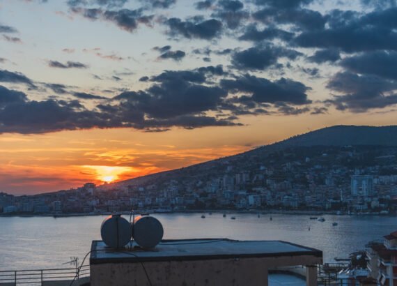 Sunsetting behind Kodrra in Saranda Albania