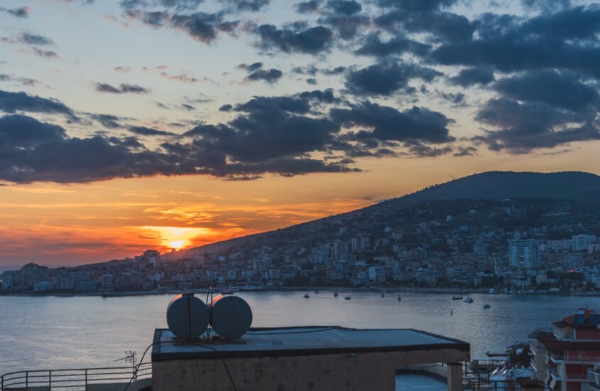 Sunsetting behind Kodrra in Saranda Albania