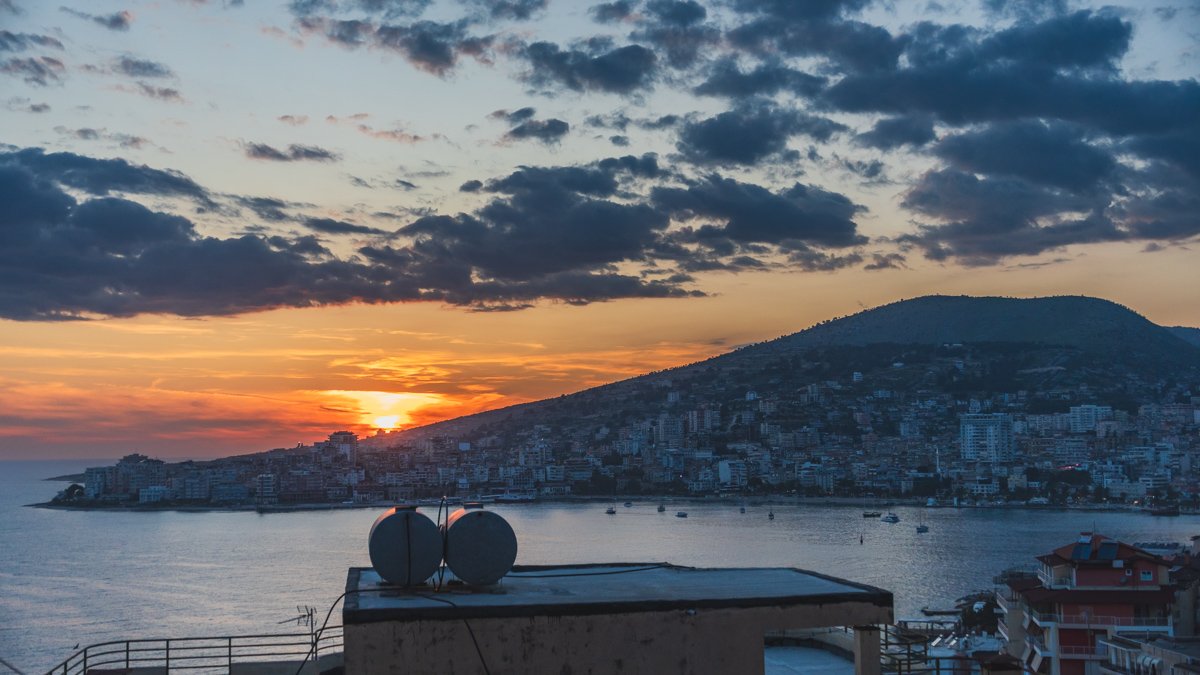 Sunsetting behind Kodrra in Saranda Albania