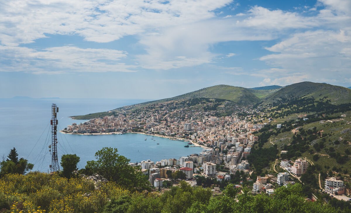 High angle view of Saranda town