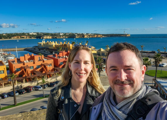travel bloggers Joel and Michelle hartz taking a selfie in portugal