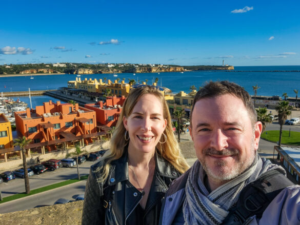 travel bloggers Joel and Michelle hartz taking a selfie in portugal