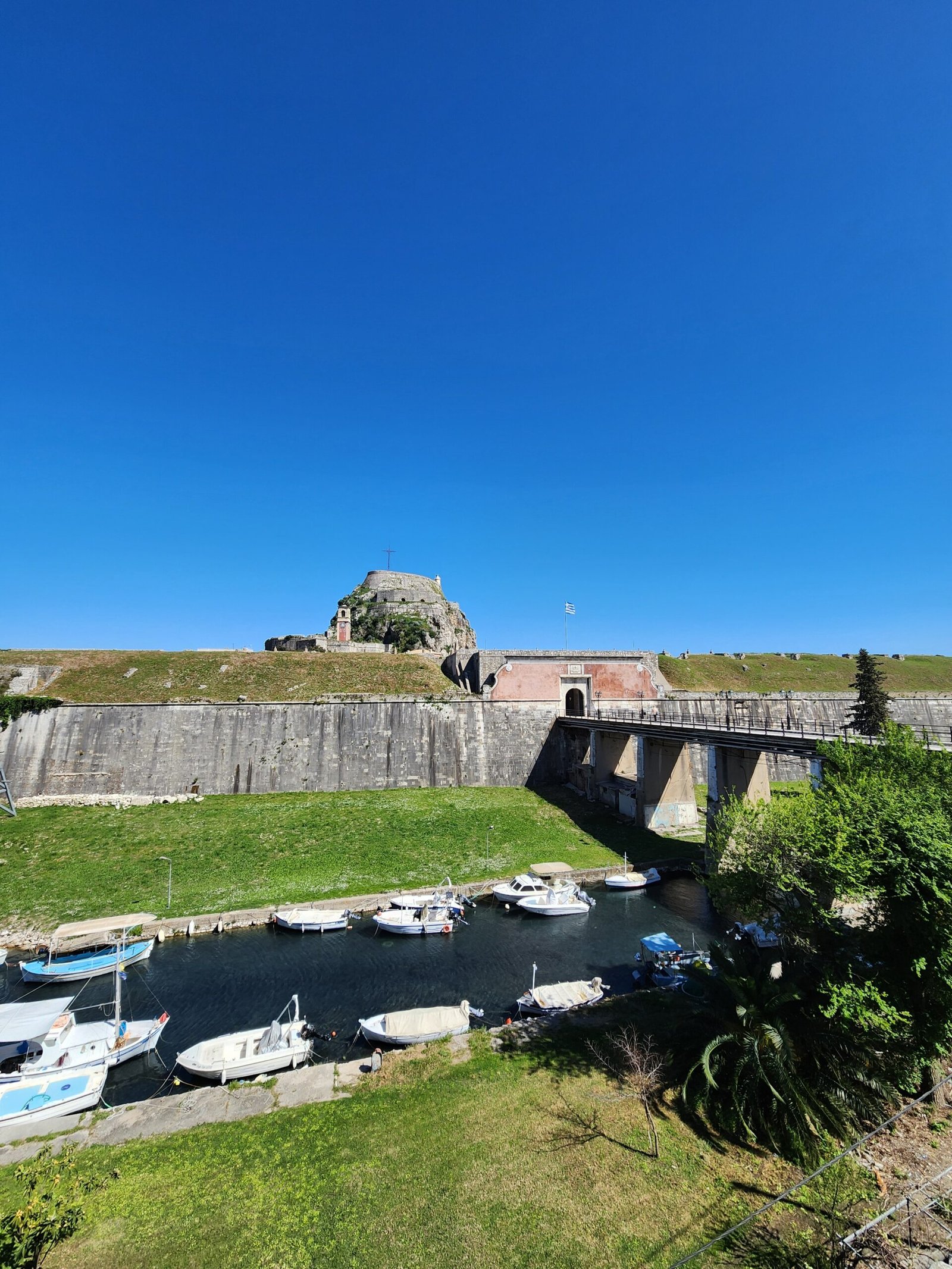 Old Fortress in Corfu Greece on clear day