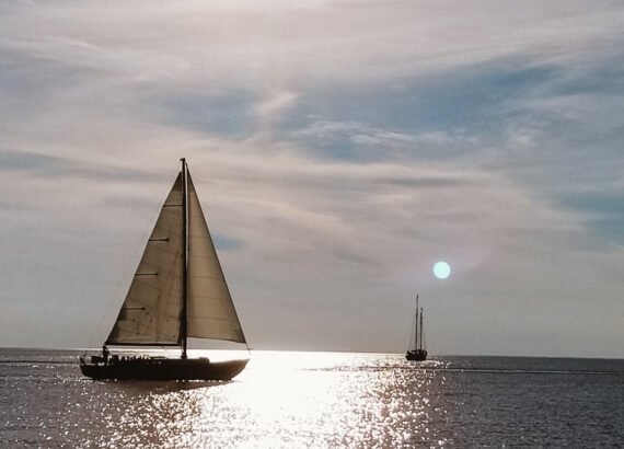Sailboat sailing out of Sisters Bay on Lake Michigan © Joel Hartz