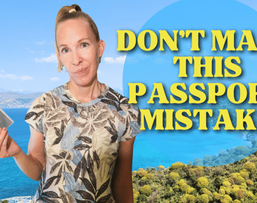 Blonde woman holding passport