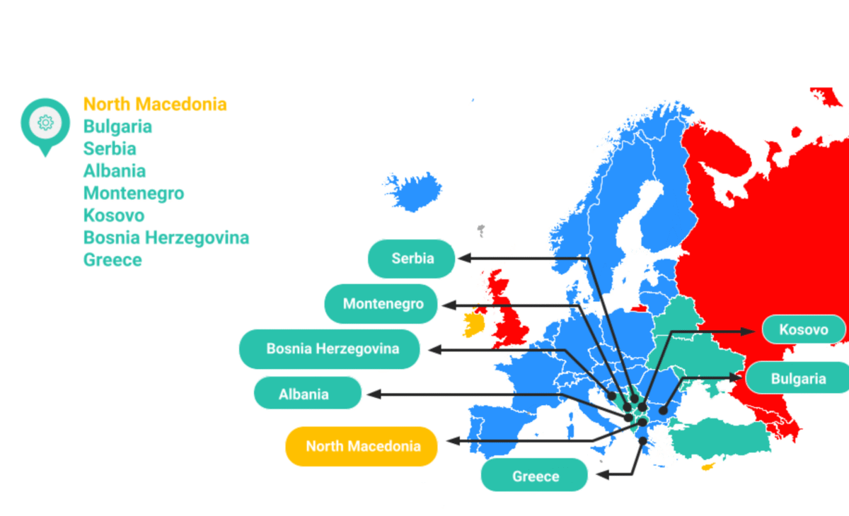 Map of Europe highlighting non-Schengen countries